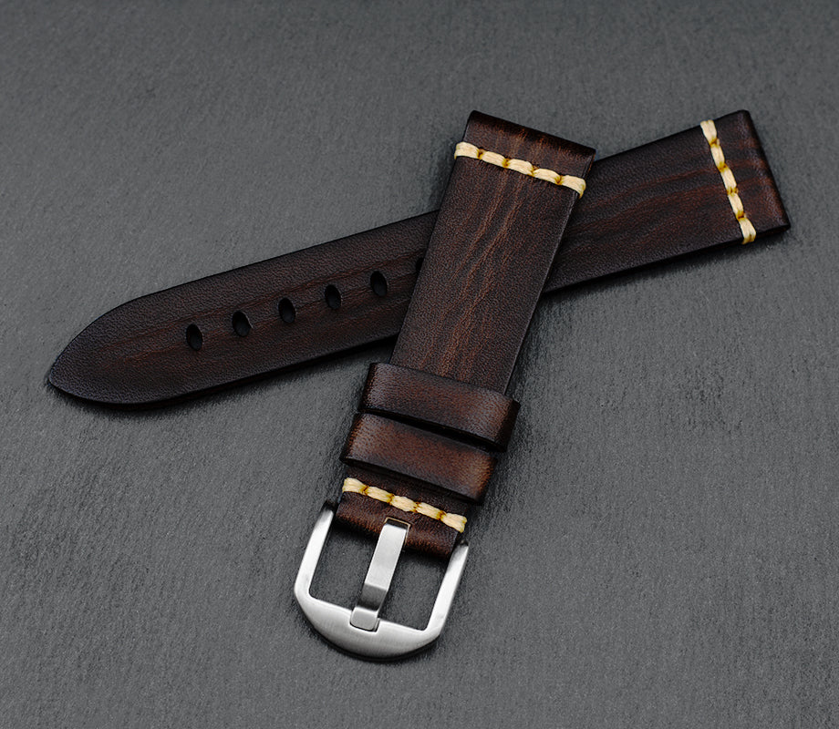 "Barcelona" Handmade Leather Watch Strap (Coffee)