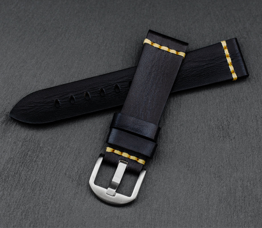 "Barcelona" Handmade Leather Watch Strap (Black)