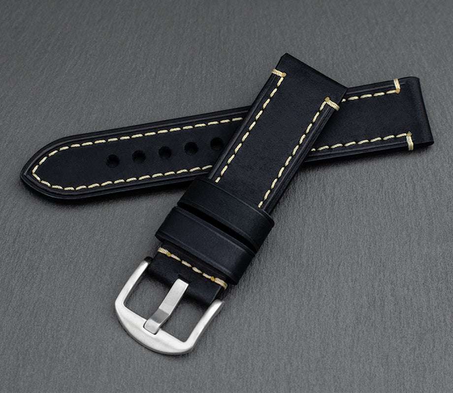 "Chicago" Handmade Leather Watch Strap (Black)