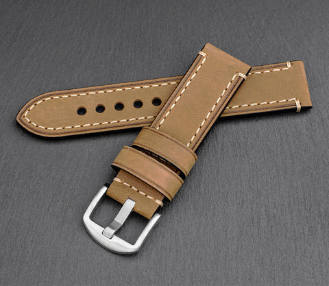 "Chicago" Handmade Leather Watch Strap (Camel)