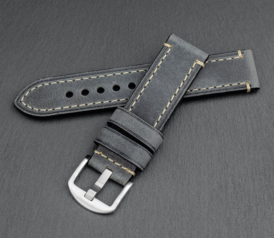 "Chicago" Handmade Leather Watch Strap (Graphite)