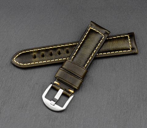 "Palermo" Handmade Leather Watch Strap (Olive)